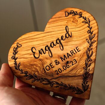 Personalised Engagement Gift Olive Wood Heart Engraved, 3 of 4