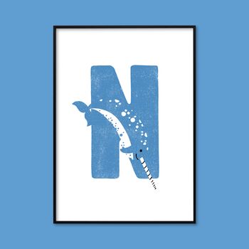 N For Narwhal Children's Initial Print, 2 of 3