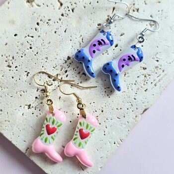 Handmade Glass Pink Or Purple Cowboy Boot Earrings, 4 of 5