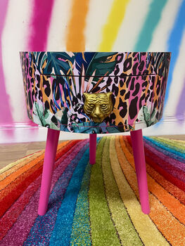 Hot Pink And Orange Leopard Print Round Bedside Table, 7 of 7