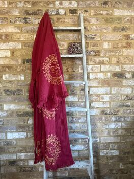 Merlot With Gold Sun Long Organic Cotton Robe, 5 of 5
