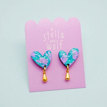 Colourful Abstract Heart Drop Earrings, 5 of 11