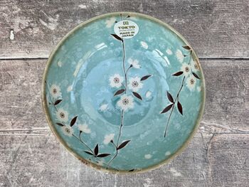 Turquoise Sakura / Cherry Blossom Flower Patterned Bowl, 17.5cm, 3 of 3