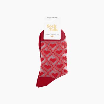 Heart Ribbon Combed Cotton Sheer Pop Socks In Red, 4 of 4