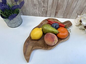 38cm Hand Carved Teak Root Leaf Bowl Wood Serving Dish, 3 of 12