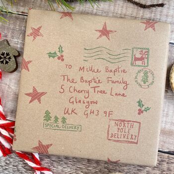 North Pole Special Delivery Name And Address Personalised Fibre Wrapping Paper, 3 of 5