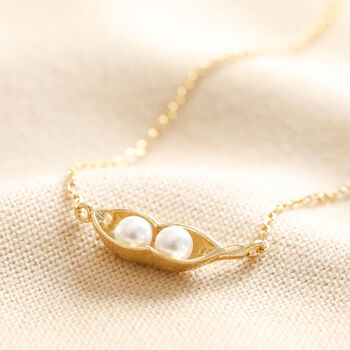 Pearl Two Peas In A Pod Pendant Necklace In Gold, 2 of 2