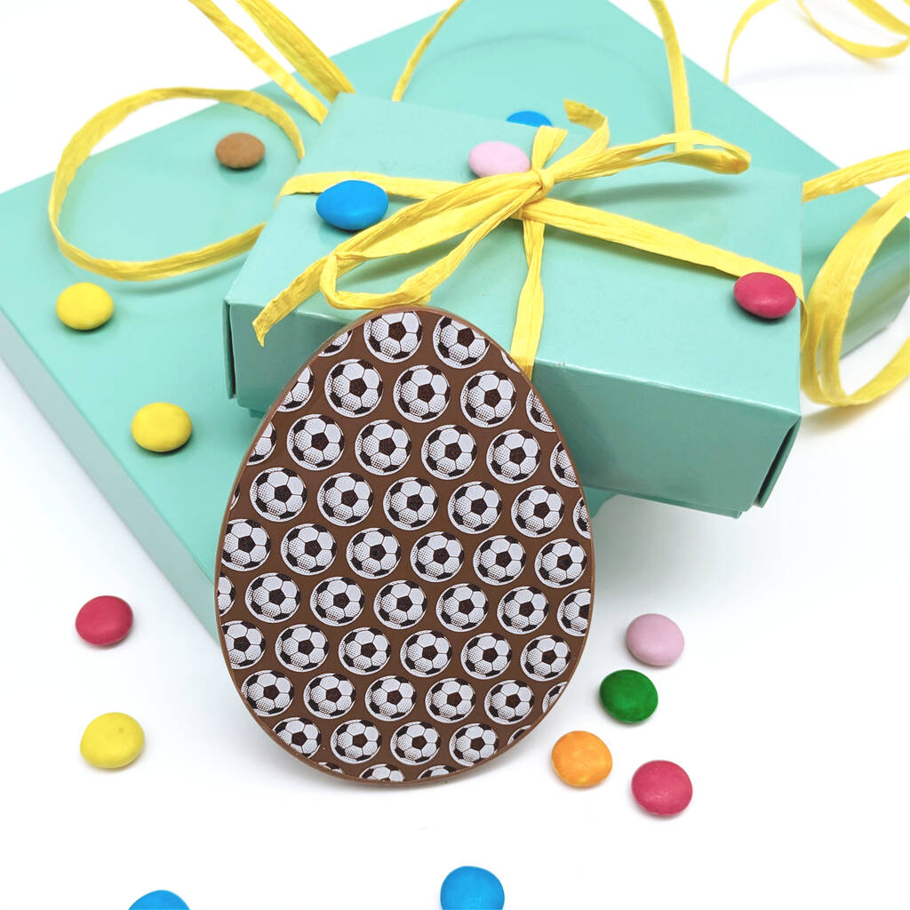 Small Chocolate Easter Egg Flegg With Football Pattern, 1 of 11