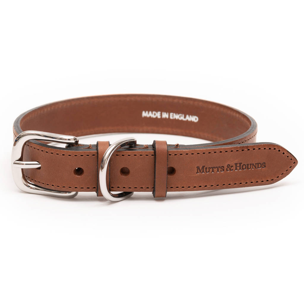 Tan Full Leather Dog Collar And Lead By Mutts & Hounds
