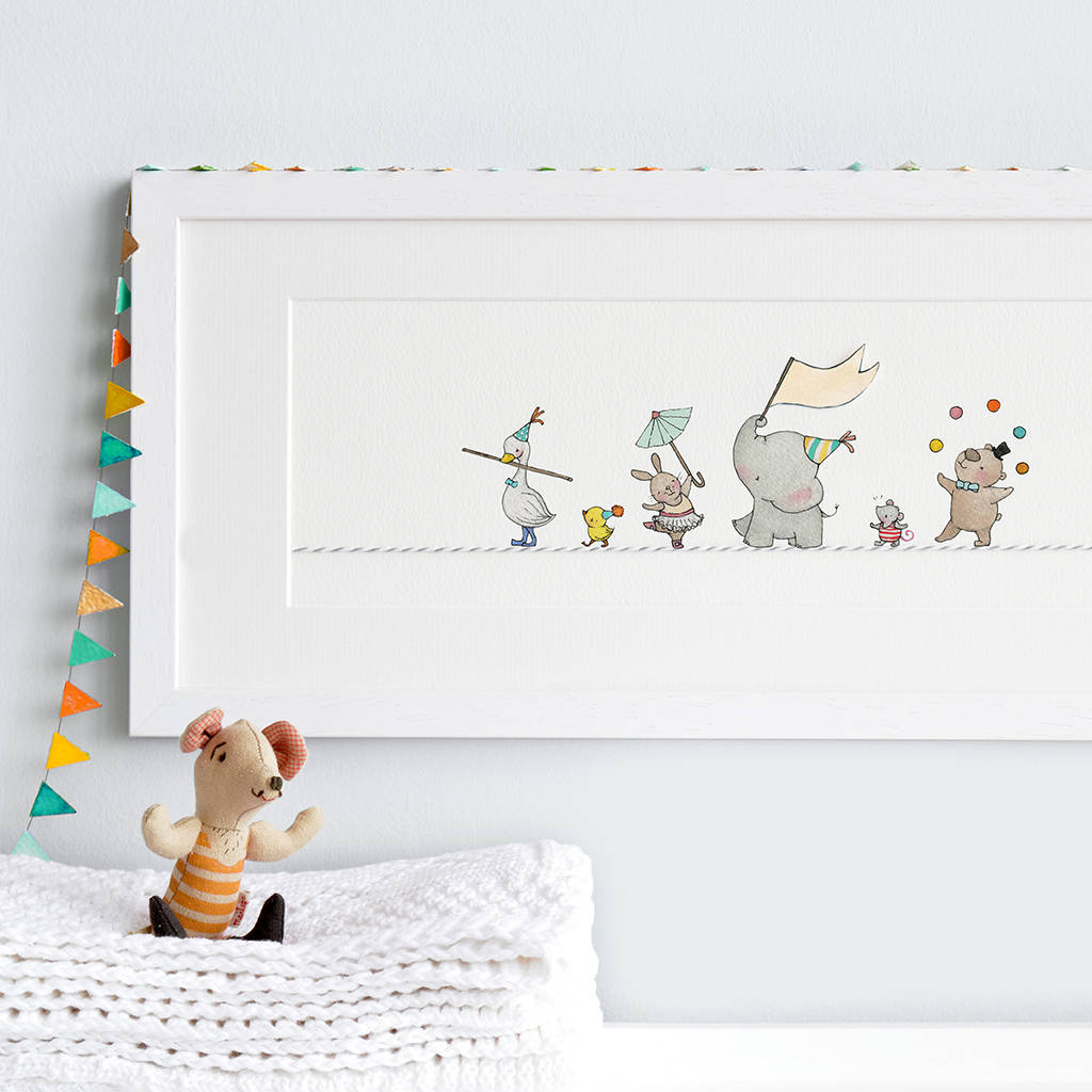 Personalised Tightrope Friends Framed Nursery Art Print By Daisy & Bump ...