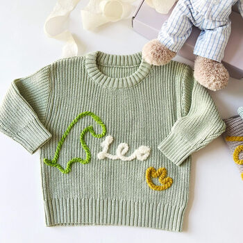 Personalised Name Dinosaur Roarsome Knit Jumper Hand Felted, 6 of 8