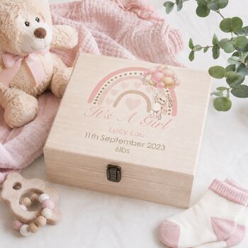 Personalised Baby Girl Rainbow Keepsake Box, 2 of 4