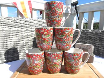Set Of Six Aspen Mugs In Red Strawberry Thief, 2 of 12