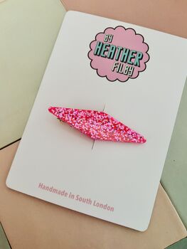 Neon Pink Glitter Resin Hair Clip / Festival Fashion Barrette / Bright Hot Pink Shimmer Slide / Y2 K Rave Aesthetic Hair Accessory, 3 of 4