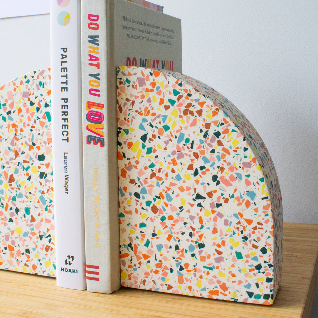 Rainbow Handmade Terrazzo Bookends By Slow Make Studio