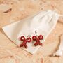 Red Bow Hoop Earrings Christmas Party Jewellery, thumbnail 3 of 5