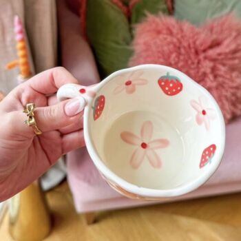 Wonky Hand Painted Strawberry Porcelain Mug, 3 of 3