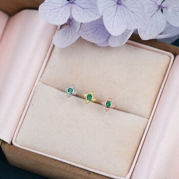 Extra Tiny Dotted Cluster Emerald Green Cz Stud Earrings, 4 of 12
