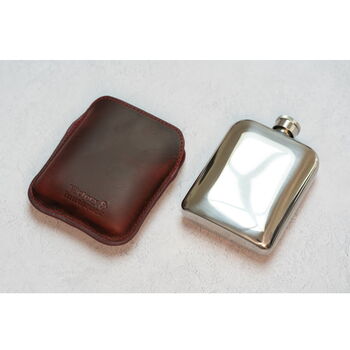 Burgundy Leather Cased Hip Flask 6oz Stainless Steel, 6 of 8