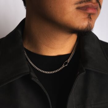Silver Onyx Gemstone Necklace Stainless Steel Chain, 6 of 12
