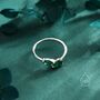 Sterling Silver Toi Et Moi Pear Cut Emerald Green Cz Open Ring, thumbnail 4 of 11