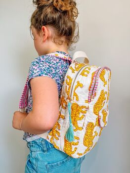 Handmade Kids Indian Tiger Quilted Backpack, 2 of 8