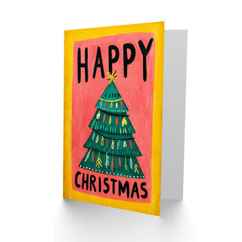 Xmas Tree Child Drawing Happy Colourful Christmas Card, 2 of 6