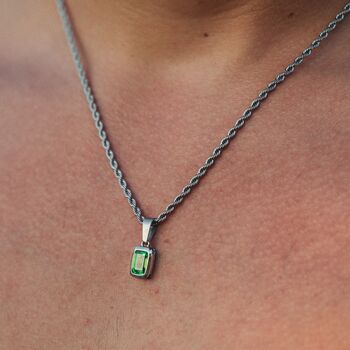 Silver Green Diamond Gem Pendant Necklace For Men, 9 of 12
