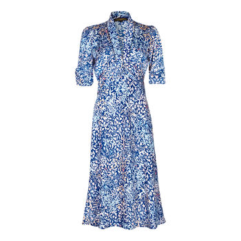 1940's Style Party Dress In Japan Blue Floral Crepe, 2 of 3