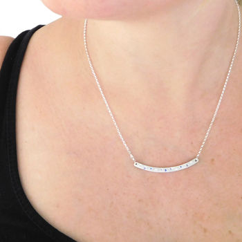 Skinny Silver Bar Necklace With Sapphires, 2 of 6