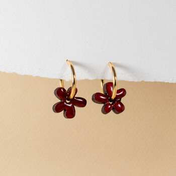 Hand Painted Wood Flower Hoops | Gold Plated | Gift, 4 of 11