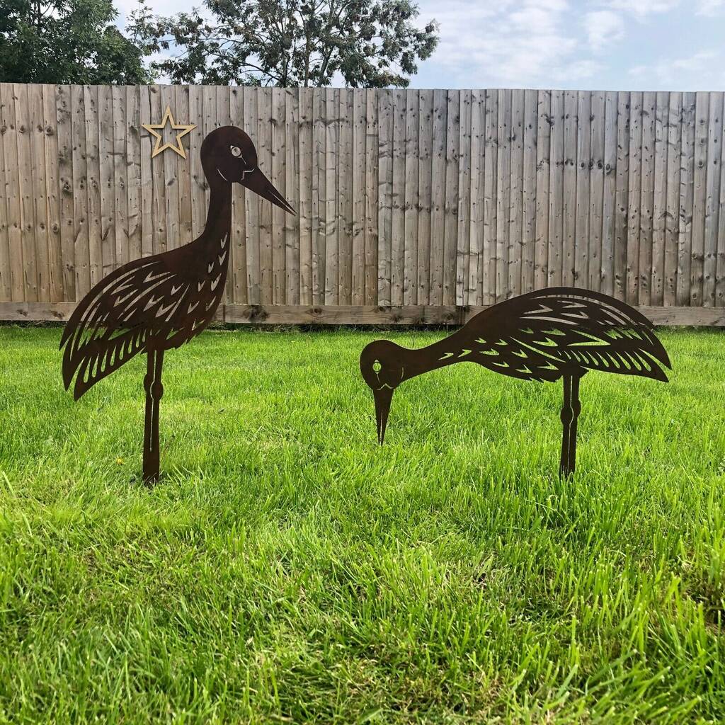 Pair Of Metal Wading Birds Garden Decorations By RW NORFOLK