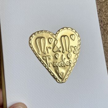 Handmade Personalised Gold Foil Mr And Mrs Wedding Card, 6 of 7