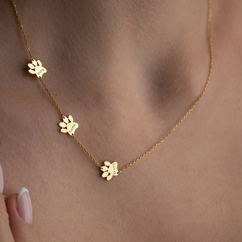 Sterling Silver Sideway Dog Paws Necklace, 1 of 6