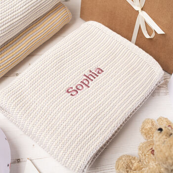 Mini Stripe Aqua Unisex Knitted Baby Blanket, 3 of 12