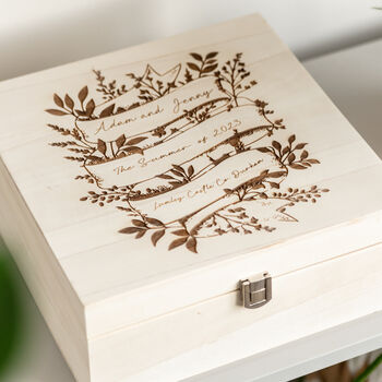 Engraved Botanical Wedding Keepsake Wooden Box, 3 of 3