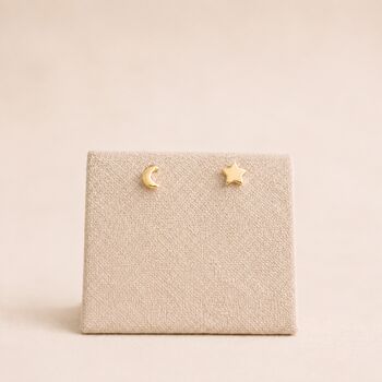 5mm Gold Plated Sterling Silver Mismatched Moon And Star Stud Earrings, 3 of 5