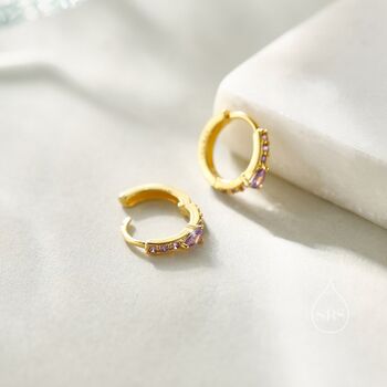 Dainty Purple Cz Huggie Hoop Earrings, 2 of 11