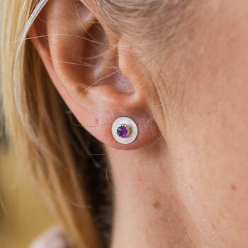Sterling Silver Birthstone Small Disc Studs, 4 of 12