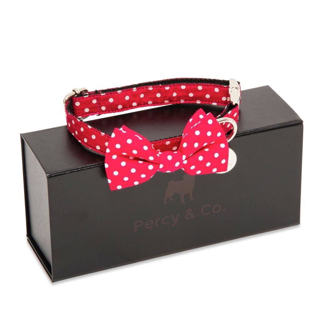 The York Red Pink White Spotty Dog Collar Bow Tie, 1 of 12