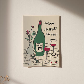 Personalised 50th Birthday Birth Year Illustrated Wine Print, 6 of 8