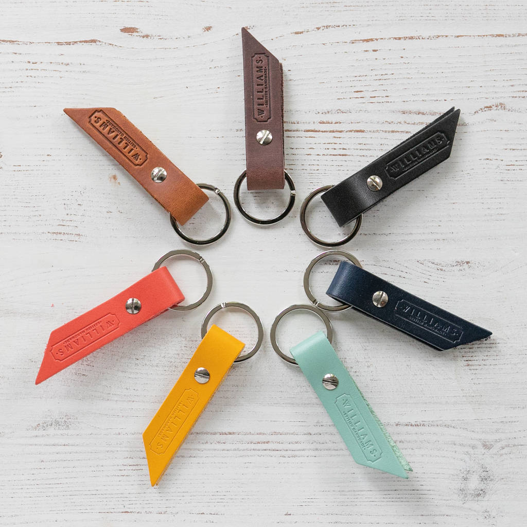 personalised handmade leather keyring by williams handmade