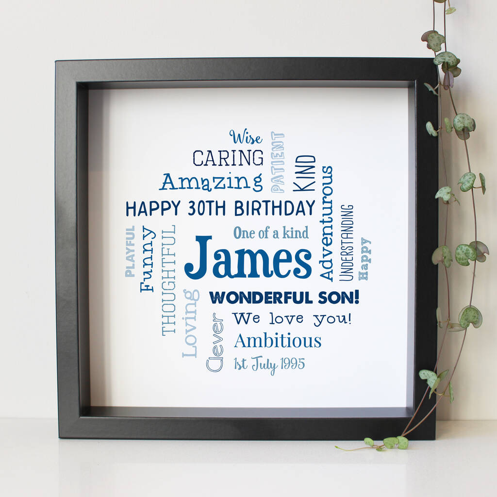 Personalised 30th Birthday Word Art Gift For Him, 1 of 9