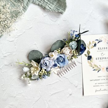 Dusty Blue And White Floral Hair Comb, 2 of 10