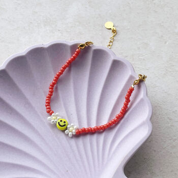 Smiley Face And Daisy Glass Miyuki Seed Bead Bracelet, 8 of 12