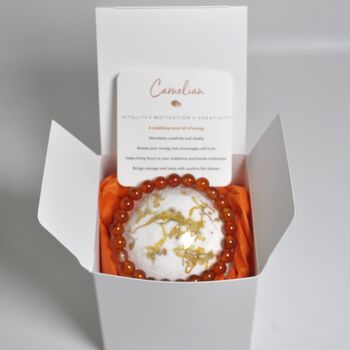 Happy Carnelian Bath Bomb And Crystal Bracelet Gift, 4 of 7