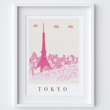 Tokyo, Japan Pink City Skyline Scene Travel Art Print, 2 of 2