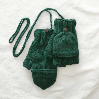 Fair Trade Knit Wool Lined Mitten Fingerless Gloves, 4 of 12