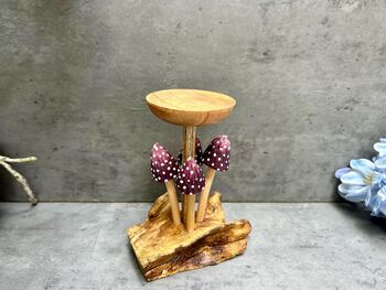 Purple Mushroom Candle Holder Teak Root Toadstool Gift, 5 of 9