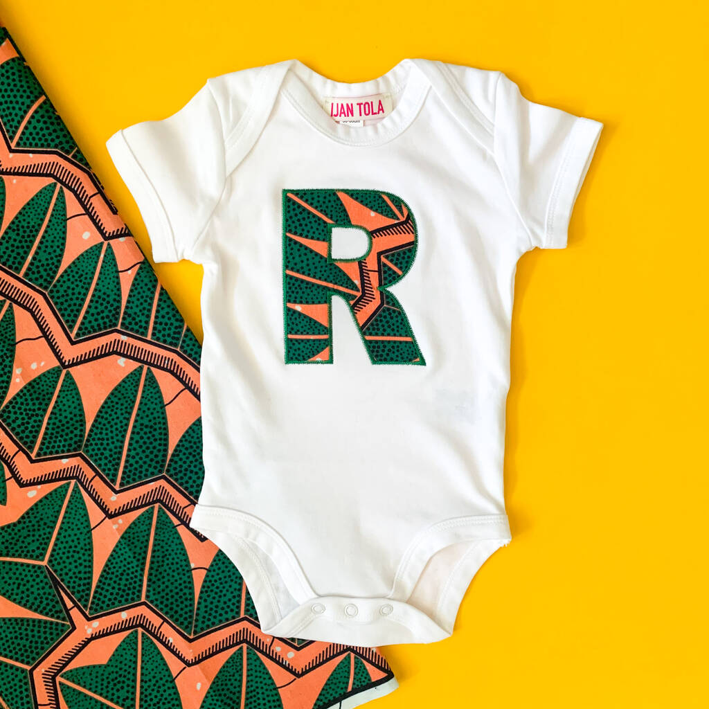 Personalised African Print Letter Baby Bodysuit, 1 of 8